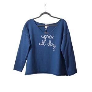 Shannon Passero Apres All Day Blue Cotton Knit Boxy Sweater NWT, Women's Medium
